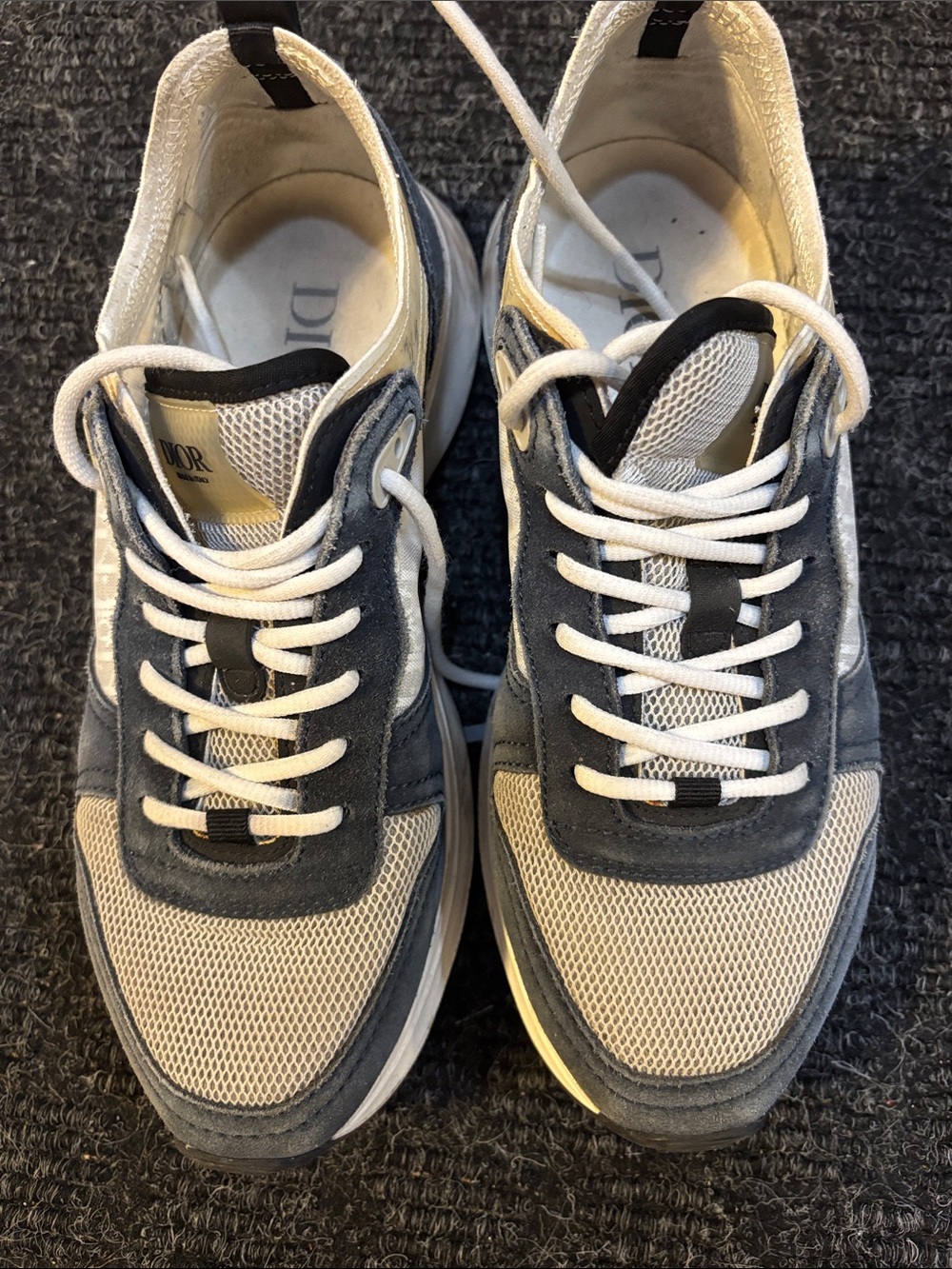 Dior Men's Gray, White & Cream Mesh Suede Sneakers